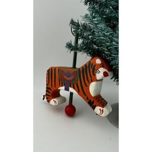 Hand-Painted Tiger Ornament, Wooden, Sri Lanka Craft
